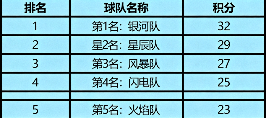 联赛积分榜数据展示，各球队排名与积分排列清晰